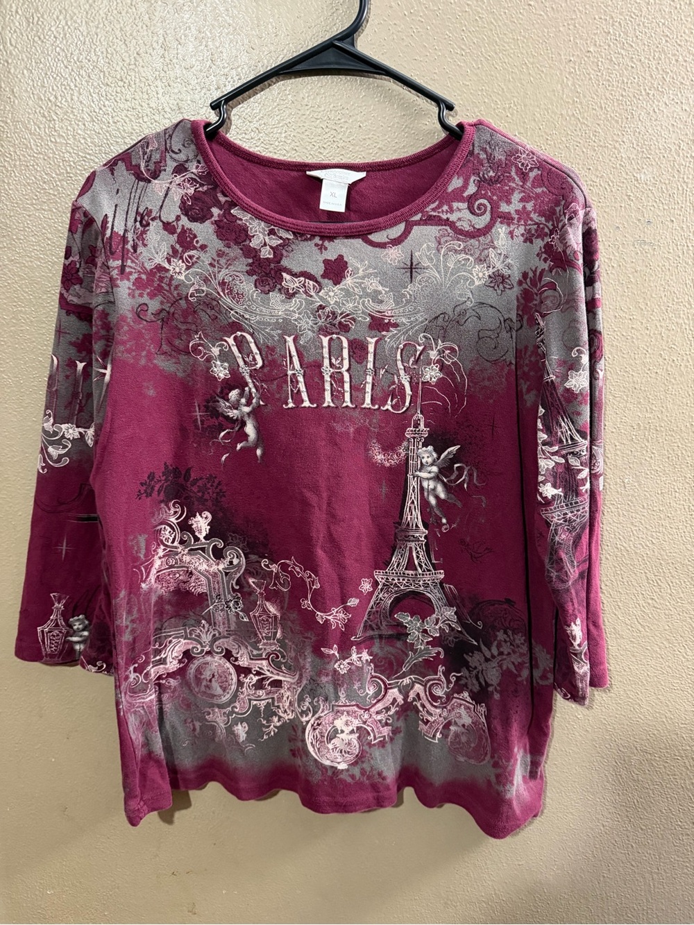 Vintage Y2K Christopher & Banks Paris Cherub Top XL Burgundy Whimsigoth Fairy